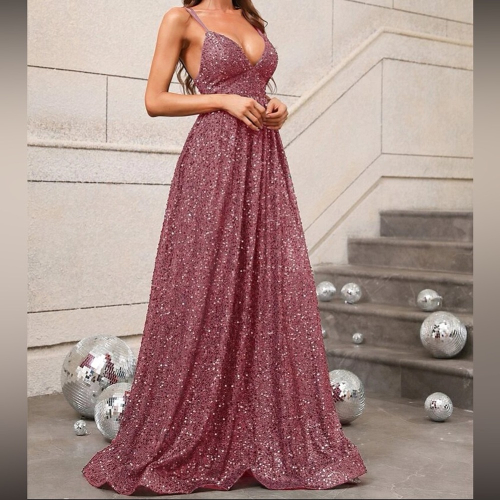 Luxe party formal bridesmaids evening wedding sequins gown dress - Picture 4 of 16
